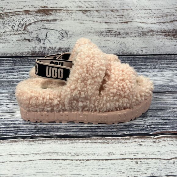 UGG Shoes - Ugg Oh Fluffita Light Pink Shearling Platform Sandals Slippers, Women’s Size 8